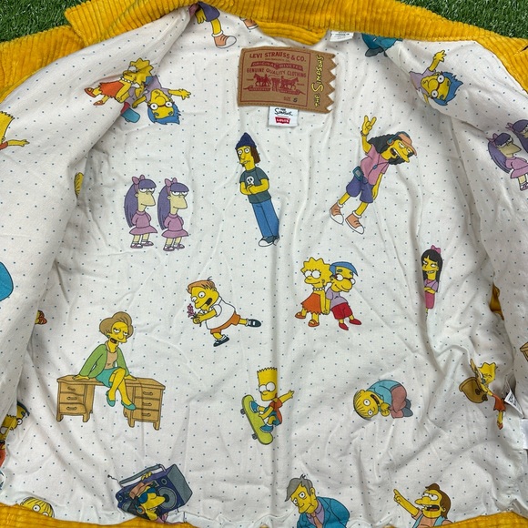 Levi's The Simpsons Yellow Mustard Corduroy Trucker Jacket Men's Size Small Used - Picture 7 of 9